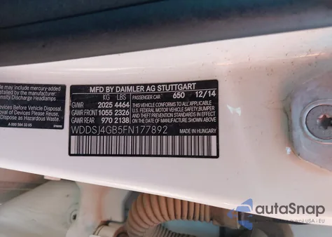 2015 Mercedes-Benz Cla 250 4Matic z USA, uszkodzony, nr VIN WDDSJ4GB5FN177892